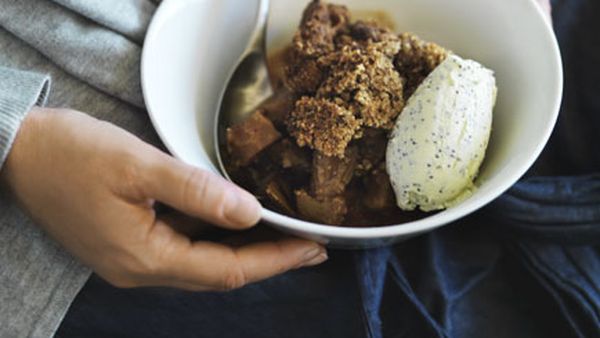 James Hird and Todd Garratt: Josephine pear and muscovado sbricolata with poppy-seed gelato