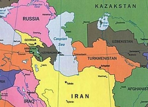 The Caspian Sea and the surrounding nations.