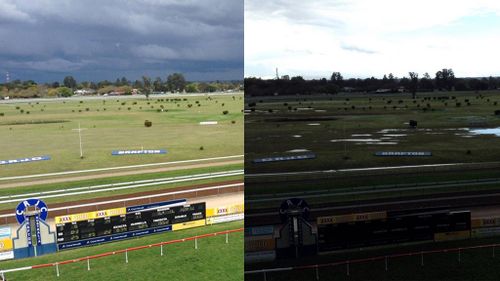 Before and after combo of pics from race caller Anthony Collins. (Twitter: @antcollinsrace)
