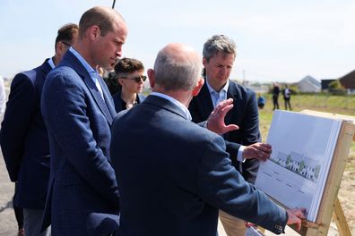 Prince William, the Duke of Cornwall is shown plans of the site of the Duchy of Cornwall's first ever housing project will be built, in Nansledan, on May 9, 2024 in Newquay, Cornwall. 