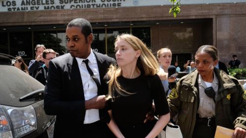 Amber Heard leaves the Los Angeles Court. (AAP)