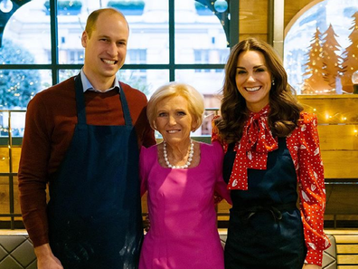 The Duke and Duchess of Cambridge with TV chef Mary Berry filming a Christmas special.