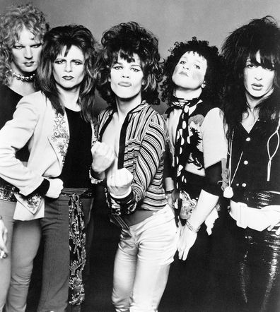 The New York Dolls are one of the first rock bands to come out of New York City since Andy Warhol unveiled the Velvet Underground in the mid-1960s. Left to right are: Arthur Kane, Jerry Nolan, David Johansen, Sylvain Sylvain, and Johnny Thunders.