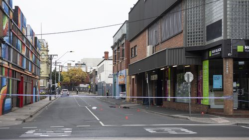 The scene the shooting outside Love Machine nightclub in Prahran, Melbourne. (AAP Image/Ellen Smith)