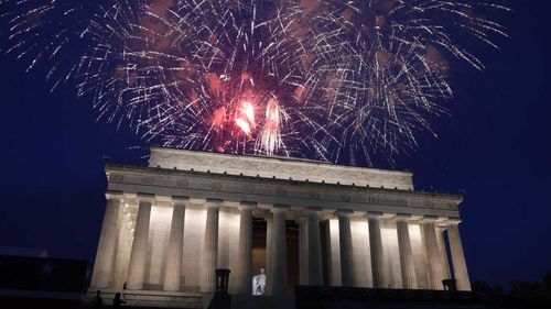 Fireworks go off over the Lincoln Memorial in Washington on July 4 last year.