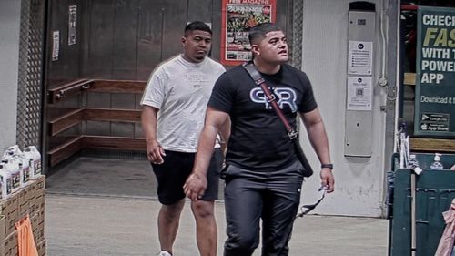 CCTV captures two men who police want to speak with going into a Bunnings a couple of hours before the alleged kidnapping of Stuart MacGill.