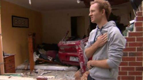 Sheldon Moroney told 9NEWS it was hard to see the front of his childhood home smashed. (9NEWS)