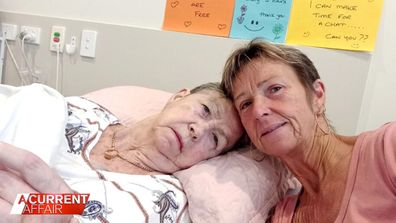 Fran Nilsson with her daughter Steph Fitzgerald when she visited her in aged care.