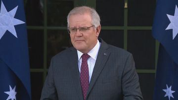 Prime Minister Scott Morrison speaks to the media.