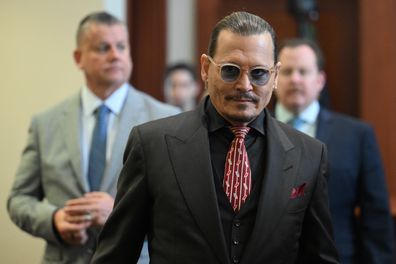 Actor Johnny Depp arrives at the courtroom at the Fairfax County Circuit Court in Fairfax, Va., Tuesday, May 3, 2022.  