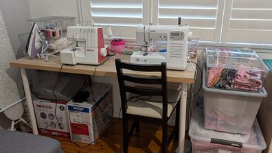 My sewing area is now more functional with storage space using smooth and shiny clear bins from Kmart