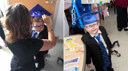 Teachers hold special hospital ceremony for young boy who missed graduation due to surgery