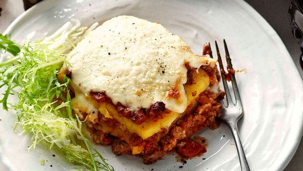 Polenta lasagne with meat sauce