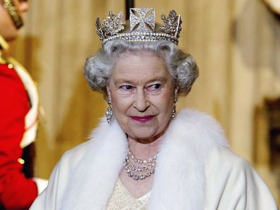 Queen Elizabeth II Smiling As She Arrives At The Palace Of Westminster For The State Opening Of Parliament. 