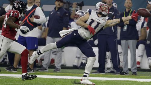 New England Patriots player Julian Edelman  in action during the Super Bowl.