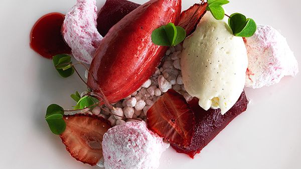 Joel Bickford's strawberry jelly, marshmallow, 'chips' and sorbet