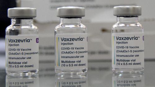 FILE - Vaxzevria COVID-19 vaccine, previously COVID-19 Vaccine AstraZeneca, are pictured at the Assad Iben El Fourat school in Oued Ellil, outside Tunis, on Aug.8, 2021. 