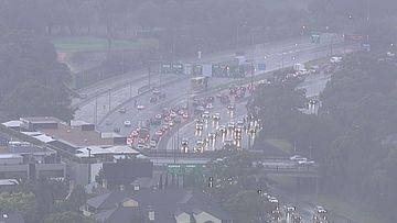 Sydney's road network is experiencing heavy delays due to the wild weather today. (9NEWS)
