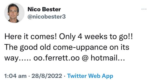Nico Bester's tweet featured Grace Tame's childhood email address.