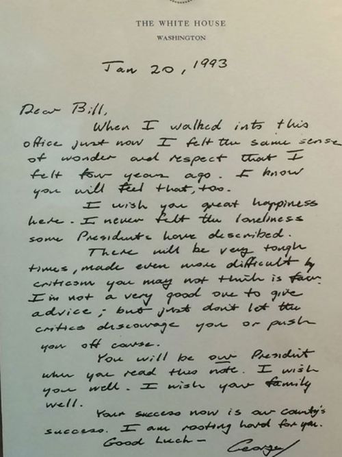 The letter George HW Bush left for Bill Clinton when he became US president.