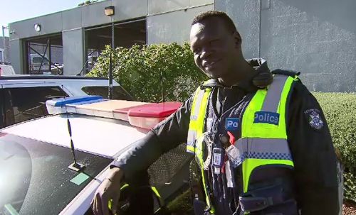 Constable Kur Thiek is Victoria Police's first South Sudanese officer.  