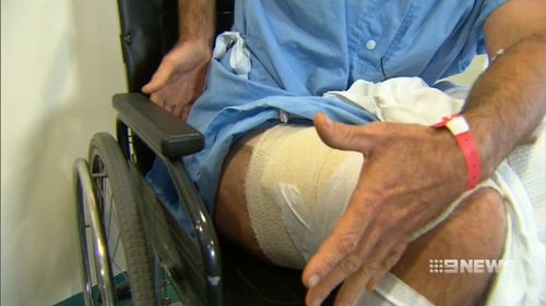 The surfer underwent surgery to repair his mauled leg. (9NEWS)