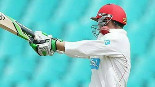 He was struck behind the ear while attempting to hook a bouncer from Sean Abbott. (Supplied)