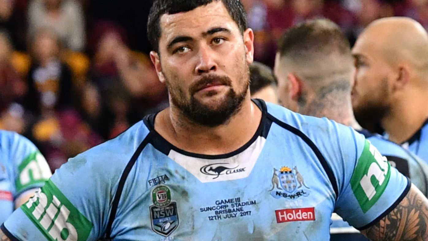 Andrew Fifita (left) and Jarryd Hayne (right) of the Blues