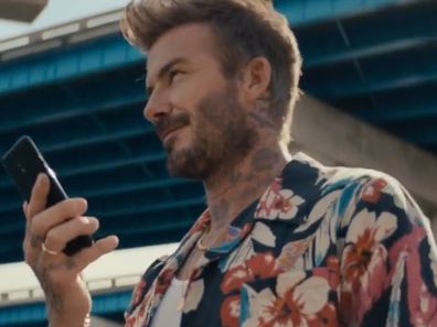 David Beckham in a Saint Laurent aloha shirt.