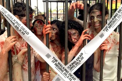 In case you were wondering: yes, the zombies were allowed out of the cage for bathroom breaks.