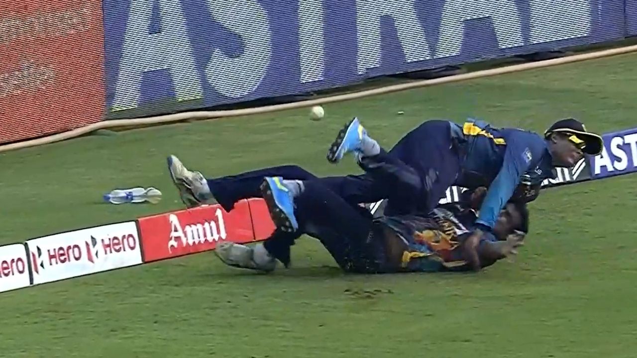 World record India win marred by ugly collision between Sri Lankan fielders