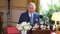 The UK&#x27;s King Charles III records his audio message for the Royal Maundy Service in the 18th Century Room at Buckingham Palace in mid-March 2024