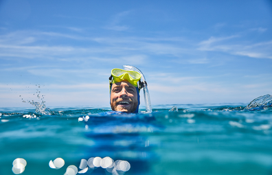 Tourism Australia ambassador Hamish Blake in the Great Barrier Reef