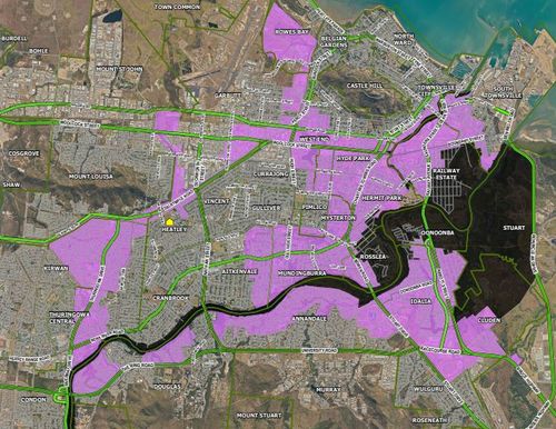 Townsville flood evacuation zones map @ midnight local time Feb 2