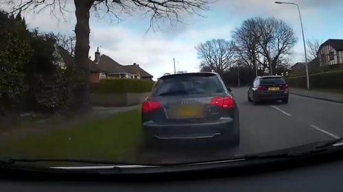 Louise Willard crashes into a parked Audi before reversing and driving away. (Sussex Police)