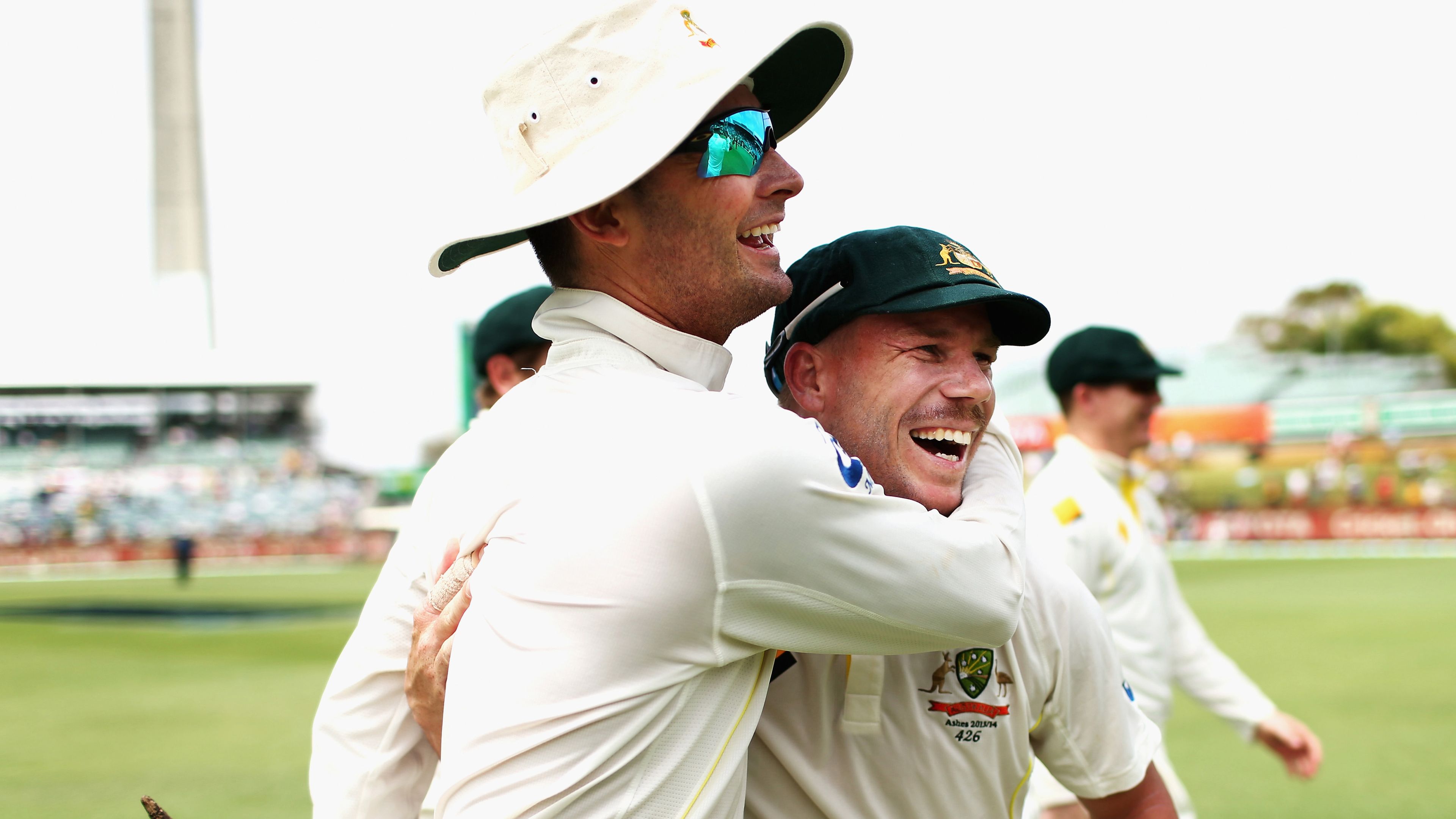 Michael Clarke and David Warner of Australia celebrate victory during day five of the Third Ashes Test Match between Australia and England at WACA on December 17, 2013 in Perth, Australia. (Photo by Ryan Pierse/Getty Images)