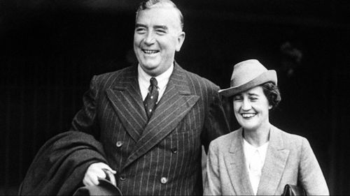 Mr Morrison evoked former long-serving PM Robert Menzies (pictured with wife Pattie) in the speech.