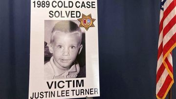 An image of victim Justin Lee Turner is displayed during a news conference, Jan. 10, 2024, in Moncks Corner, S.C. 