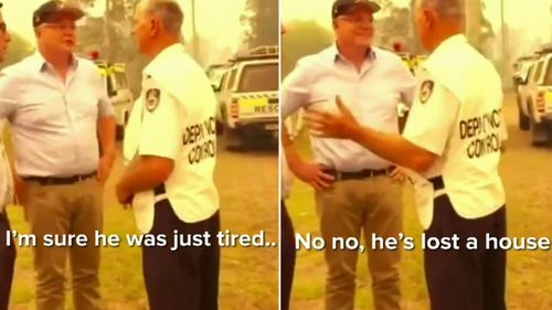 The PM made excuses for the firefighter who rejected his handshake before being told he'd actually lost his home while fighting the intense blaze closing in on his town.