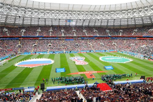 A massive crowd turns out to watch Saudi Arabia play home side Russia. (AAP)