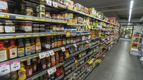 Food items on a supermarket shelf