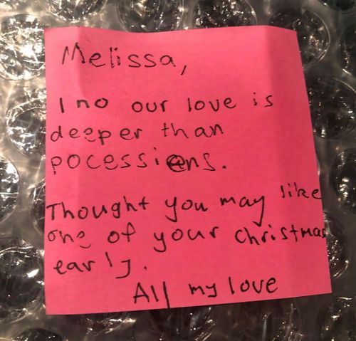 The note Anthony Koletti left Melissa Caddick the day after their Dover Heights home was raided.
