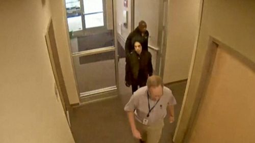 Surveillance footage has been posted online today of Prince walking into a doctor's clinic office the day before he died. Picture: Carver County Sheriff's Office.