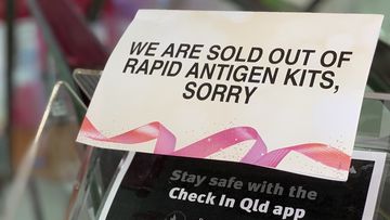 Rapid Antigen Test sold out sign Brisbane