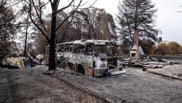 Burnt property is seen in Clifton Creek near Bairnsdale.