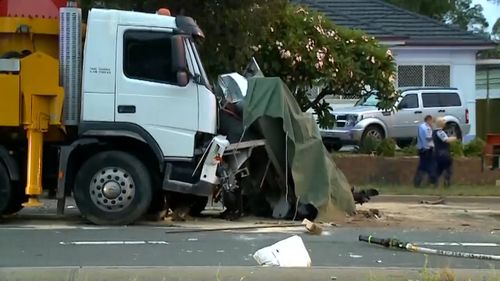 The ute driver was killed when his vehicle was crushed in between two large trucks. (Supplied)