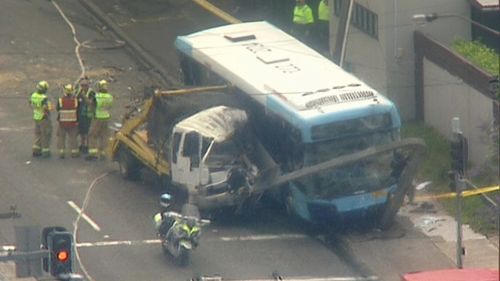 Two buses, two cars and a truck involved in the crash at Ryde.