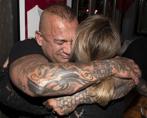 Richmond player Dustin Martin's father Shane 'Kiwi" Martin reacts after the Richmond Tigers win the  2019 AFL grand final. 