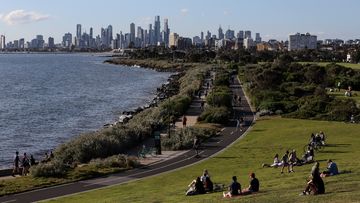 MELBOURNE, AUSTRALIA - SEPTEMBER 23: A general view of the city of Melbourne from Elwood Beach on September 23, 2021 in Melbourne, Australia. Victoria has recorded 766 new COVID-19 cases, the highest number of new cases in the community since the current Delta variant outbreak began. There have also been four deaths recorded in the last 24 hours.  (Photo by Diego Fedele/Getty Images)
