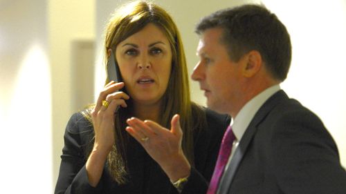 Peta Credlin at the Endeavour Hills police station. She apparently took umbrage with being photographed. (AAP)